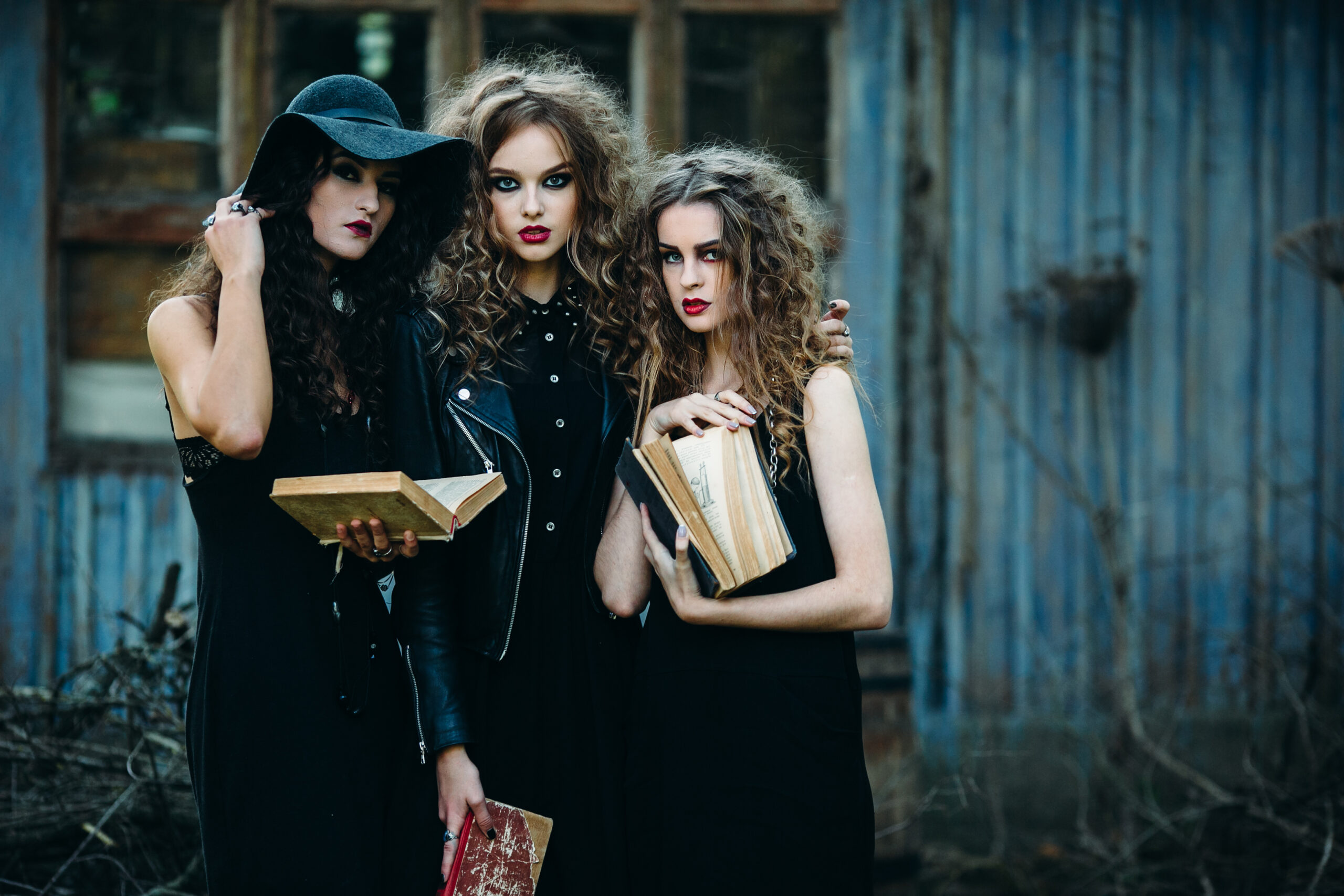 three vintage women as witches
