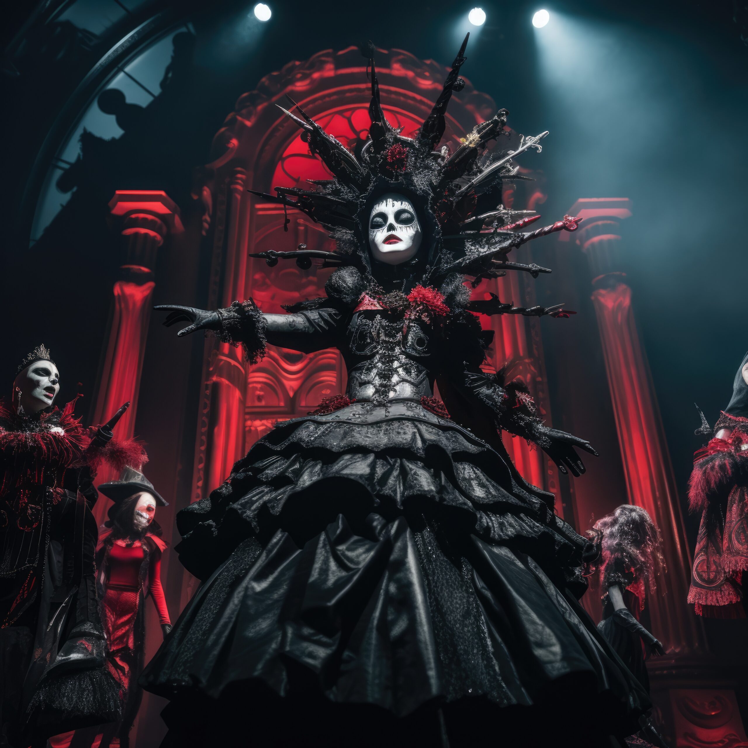people with gothic style costumes make up performing drama world theatre day